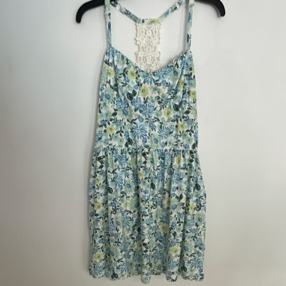 NOBO No Boundaries Girls XL 15-17 Floral Blue Sundress Lace Back‎ Adjustable